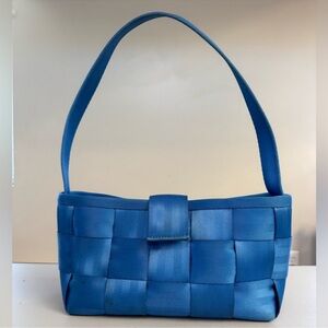 The Seatbelt Baguette Bag Made in USA Blue Sheen Small Shoulder Bag Intricate